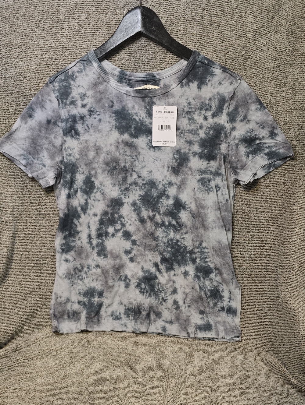 Free People Women's Tie-Dye Short Sleeve Tee in Gray and Black